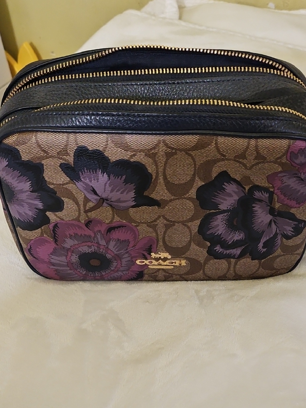 Coach Floral Signature Crossbody in Brown and Purple